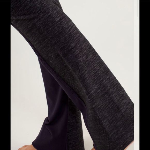 Lululemon Barre Pulse Pant Flare Two Fabrics Block Denim Plum Stretch High Waist - Picture 12 of 16